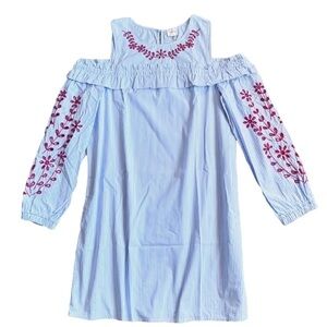 Cupio Embroidery Baby Blue Dress Cold Shoulders Size M